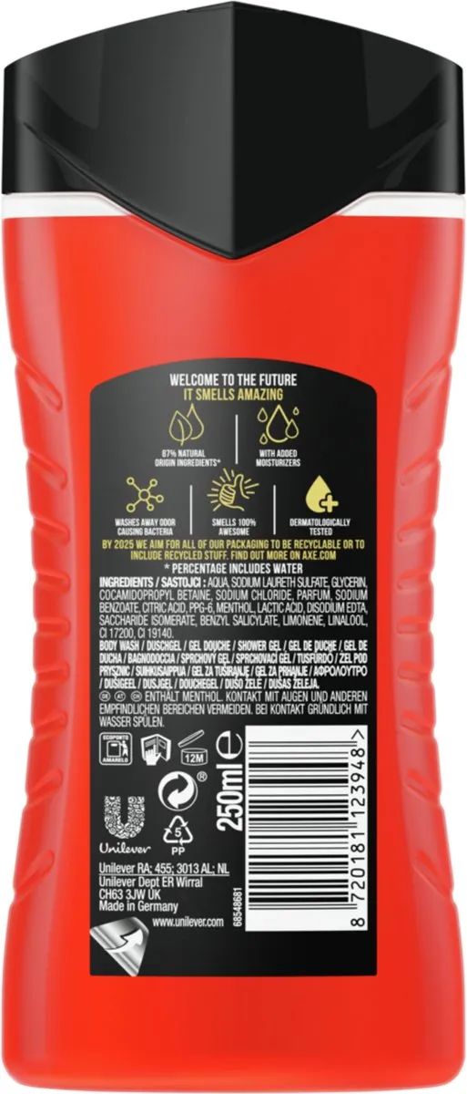 Axe Recharge Sport Refresh 3-in-1 Douchegel Facewash Shampoo - 6x250ml