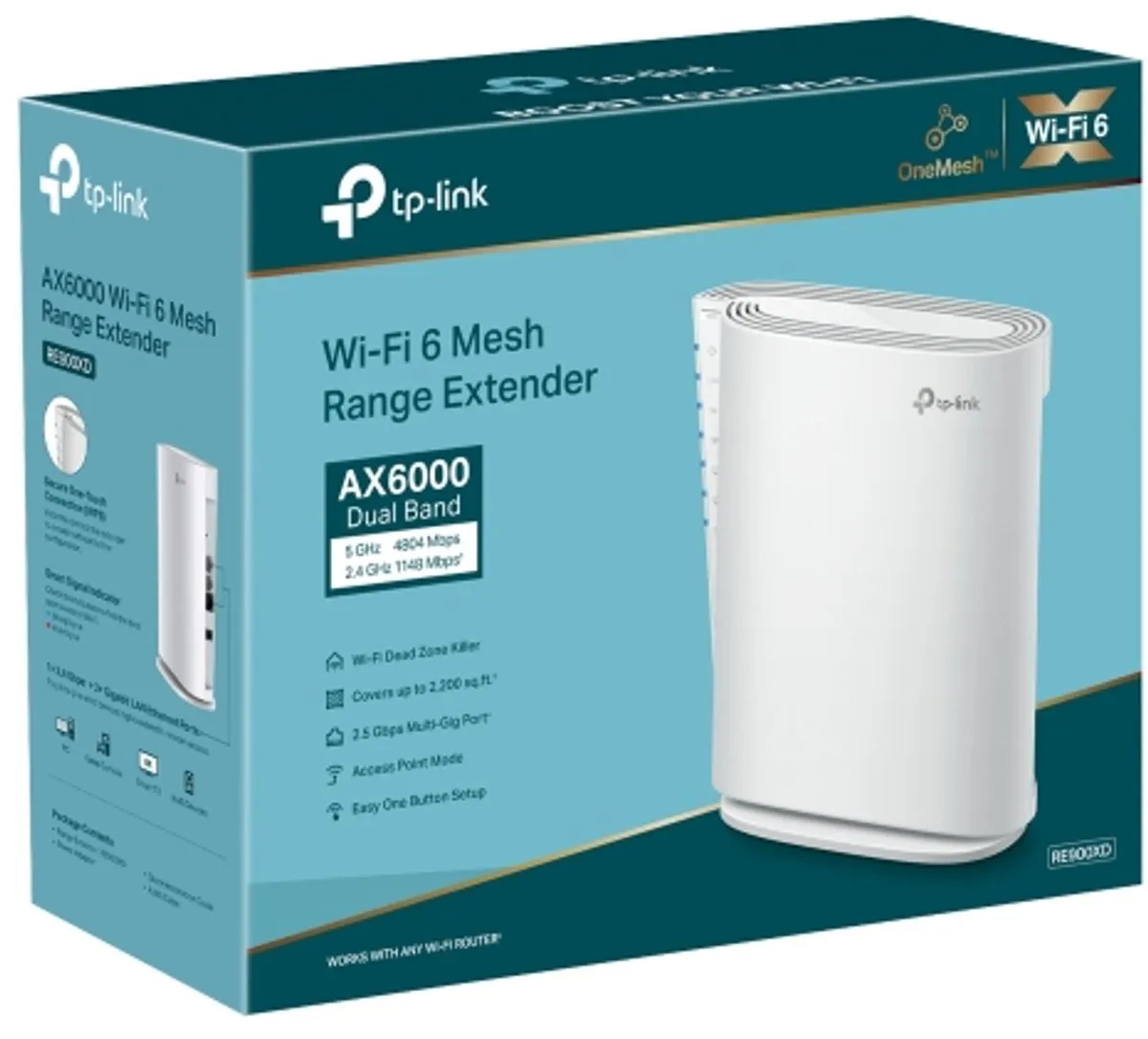 TP-Link RE900XD WiFi 6 Range Extender - AX6000 - 3x Ethernet - Wit - afbeelding 3 van 4