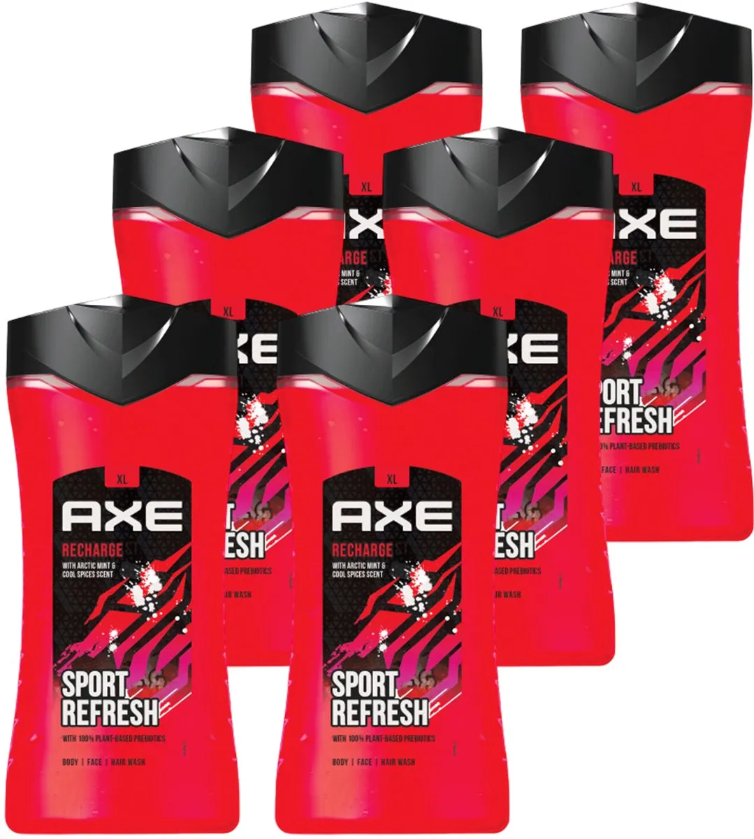Axe Recharge Sport 3-in-1 Douchegel Facewash Shampoo 2400ml - 6x400ml