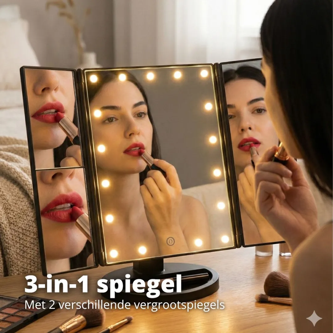 FlinQ 4-in-1 Make-upspiegel - 3x Vergrotend - Oplaadbaar - Zwart