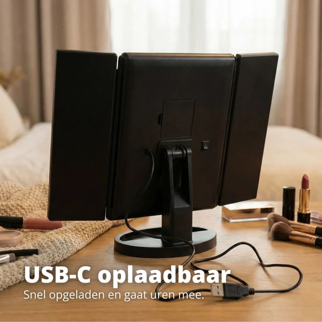 FlinQ 4-in-1 Make-upspiegel - 3x Vergrotend - Oplaadbaar - Zwart