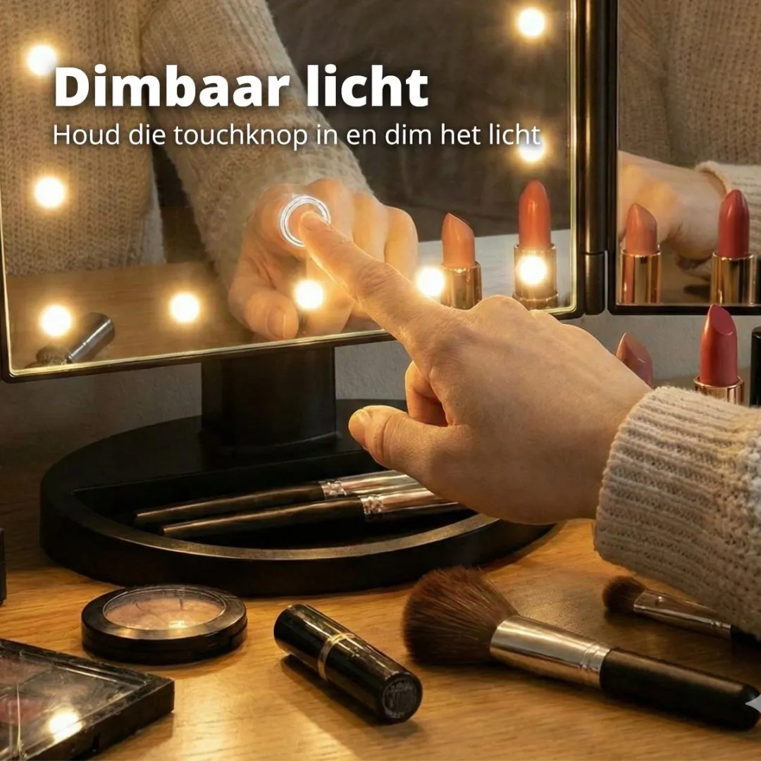 FlinQ 4-in-1 Make-upspiegel - 3x Vergrotend - Oplaadbaar - Zwart
