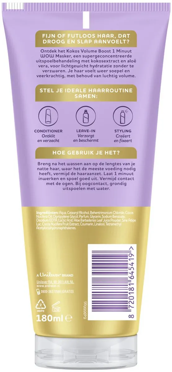 Andrélon Kokos Volume Boost Haarmasker 180ml - 25 Stuks