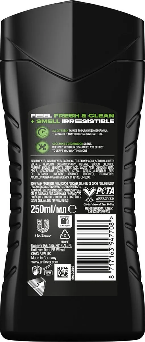Axe Wild 3-in-1 Douchegel - Green Mojito & Cedarwood 250ml - 6 Stuks - afbeelding 6 van 6