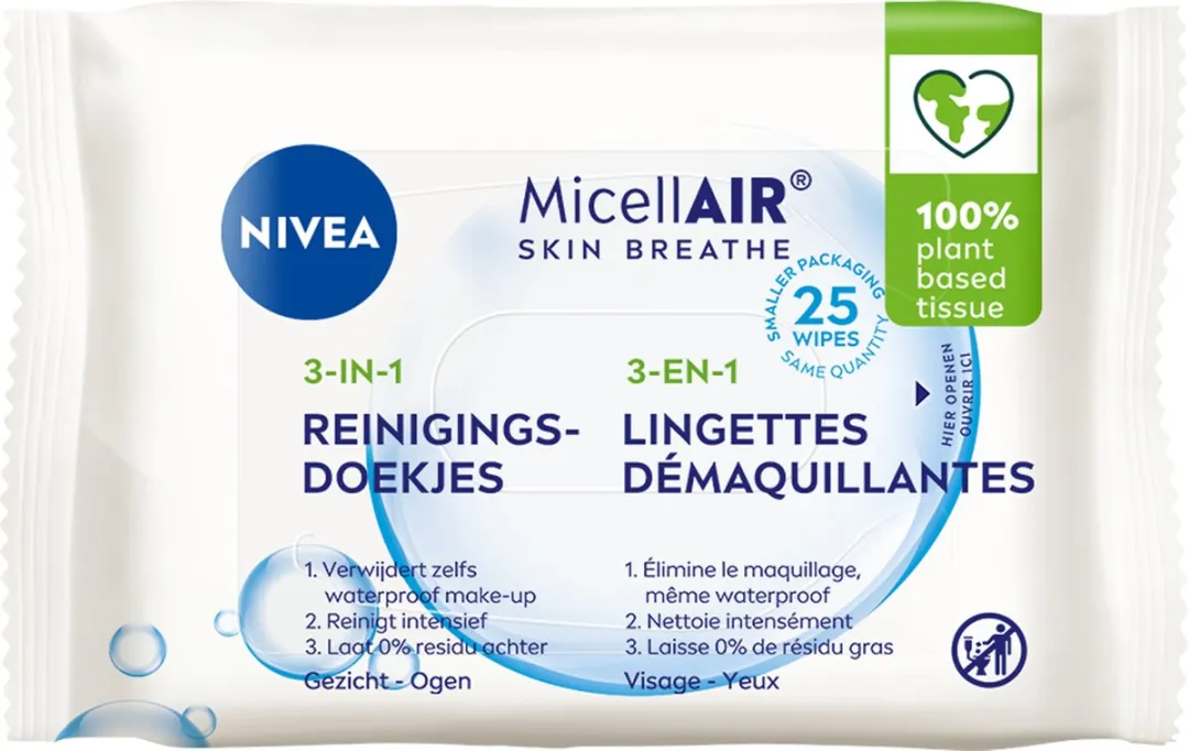 NIVEA 3-in-1 Skin Breathe Micellair Reinigingsdoekjes - 6x25 Stuks