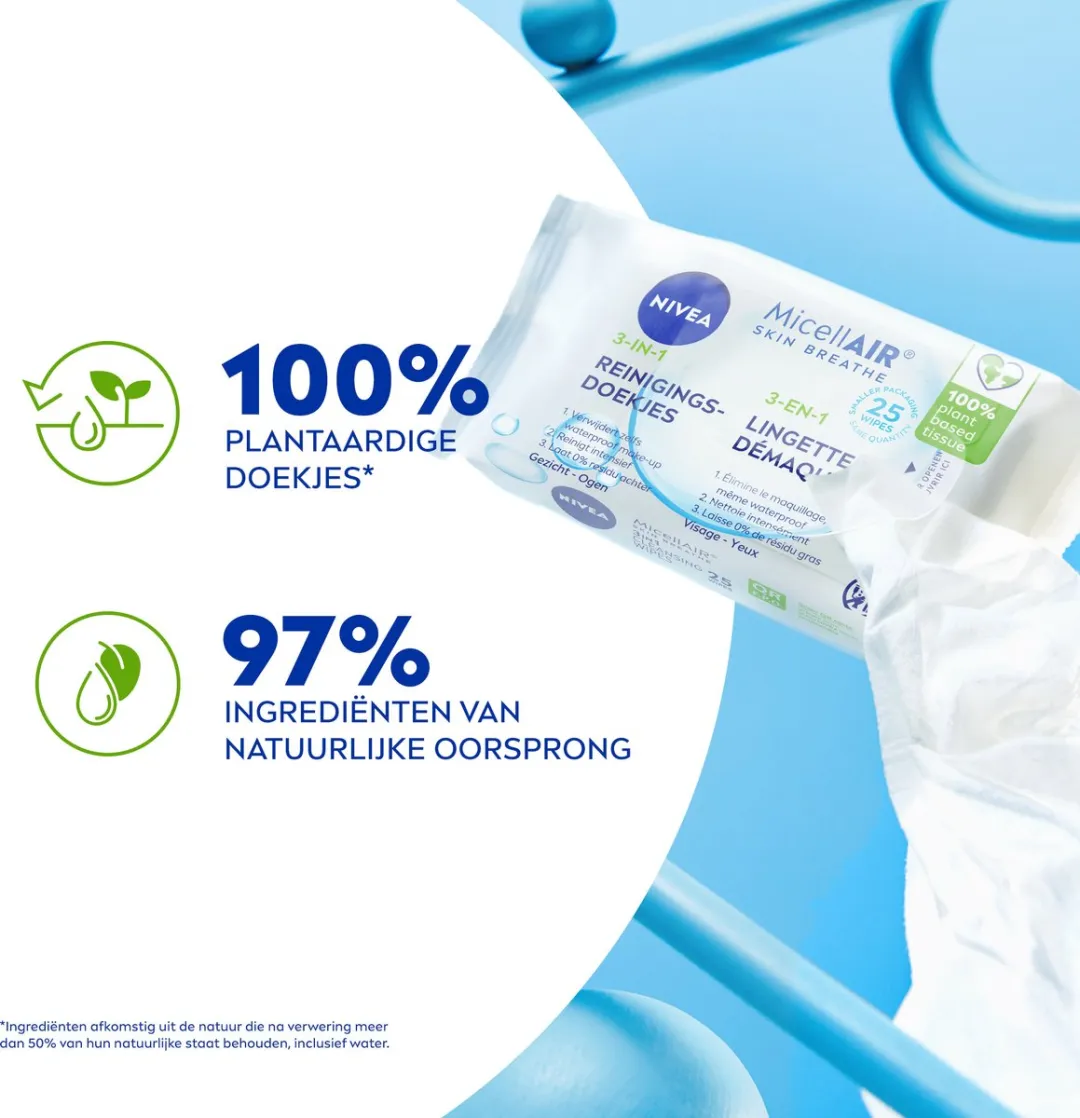 NIVEA 3-in-1 Skin Breathe Micellair Reinigingsdoekjes - 6x25 Stuks