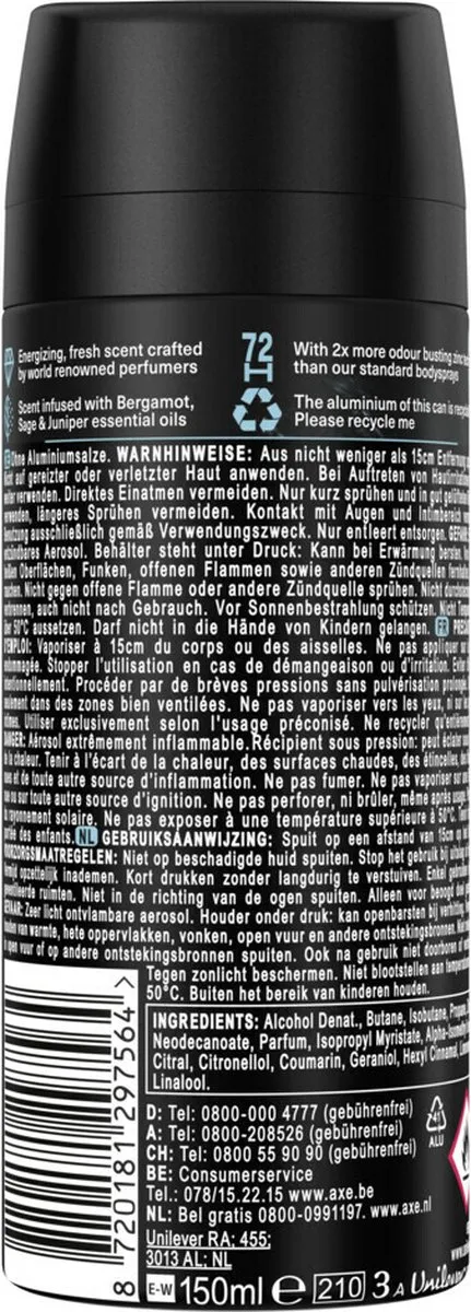 Axe Fine Fragrance Aqua Bergamot Bodyspray - 6x150ml