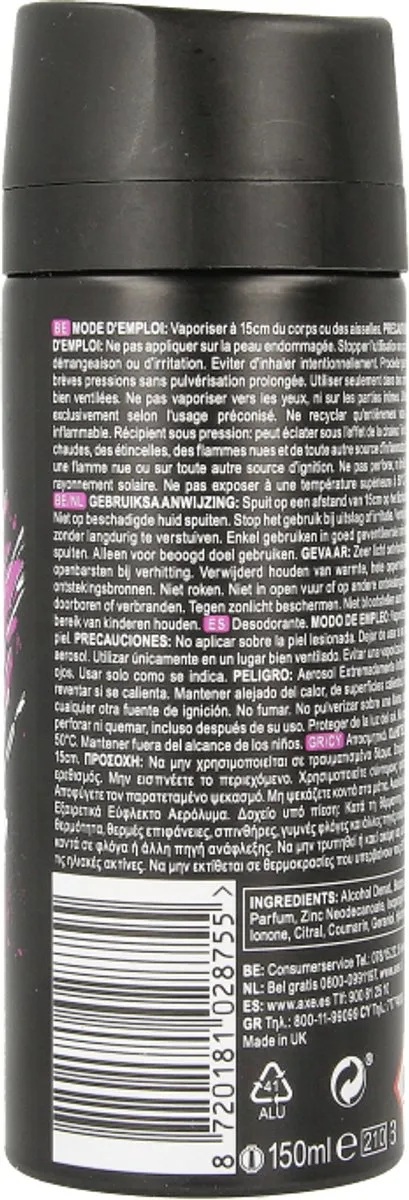 Axe Deodorant Bodyspray Excite Crisp Coconut & Black Pepper 150ml