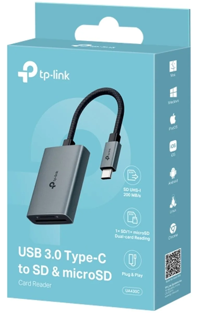 TP-Link UA430C Type-C Geheugenkaartlezer - SD/microSD - Zwart