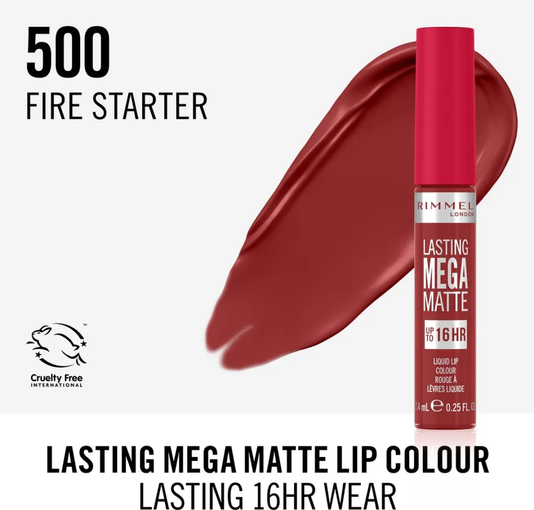 Rimmel London LASTING MEGA MATTE Lippenstift #500 Fire Starter - 7.4ml - afbeelding 6 van 6