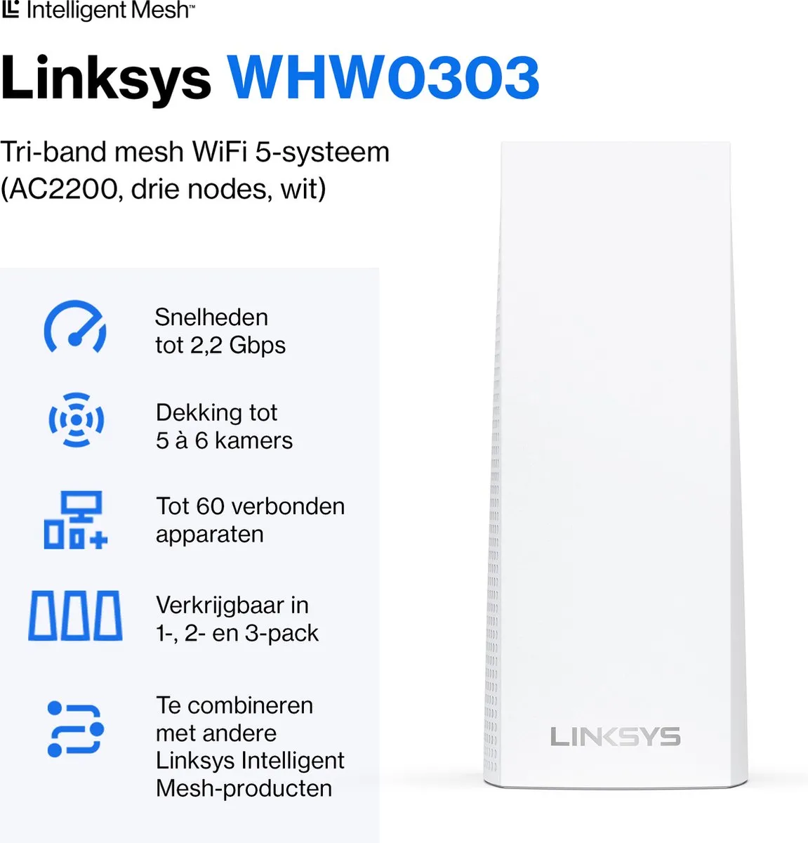 Linksys Velop WHW0303 Tri-Band Mesh WiFi 5 - 3-Pack Wit