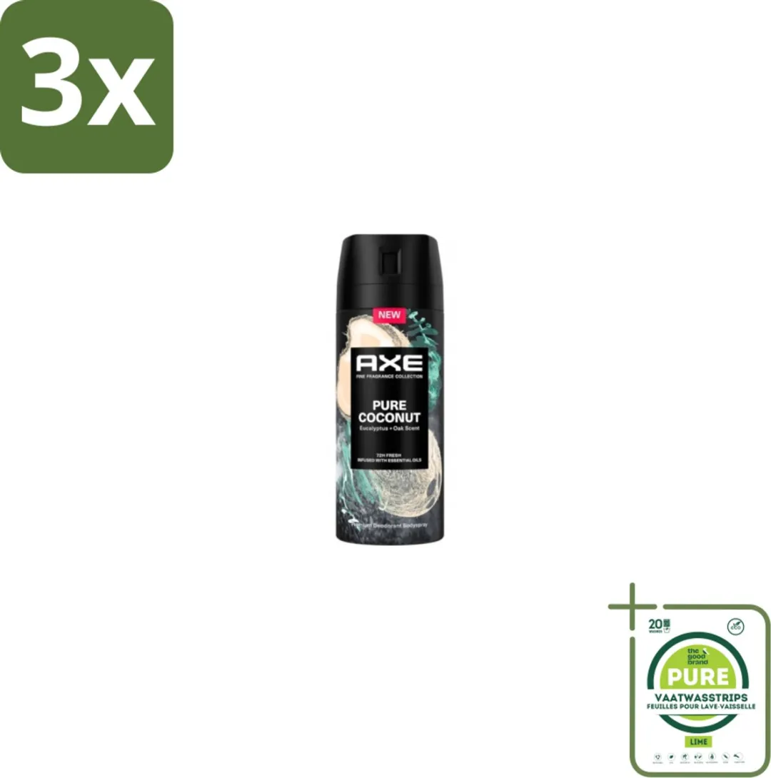 Axe Deodorant Spray Pure Coconut 450ml - 3 Stuks