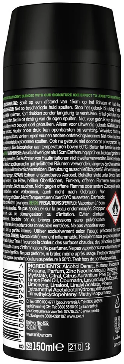 Axe Deodorant Bodyspray Unite 150ml - 2250ml (15x150ml)