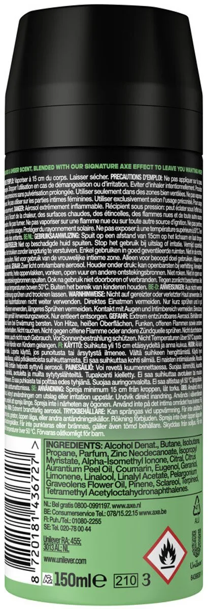 Axe Jungle Fresh Deodorant Spray 150ml - 4 Stuks