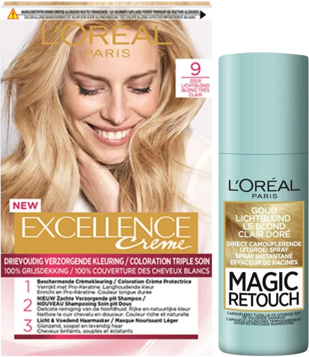 L'Oréal Paris Excellence Crème 9 Zeer Licht Blond + Magic Retouch Uitgroeispra