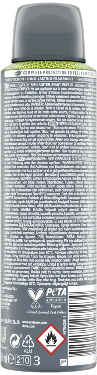 Dove Men+Care Sport Fresh Deodorant Spray 150ml - 15 Stuks