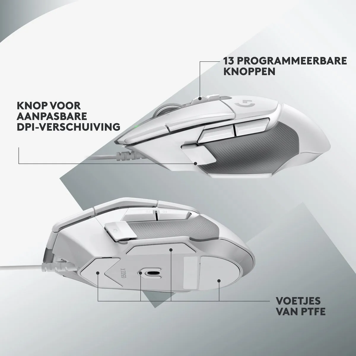 Logitech G502 X - Bedrade Gaming Muis - Rechtshandig - Optisch - Wit