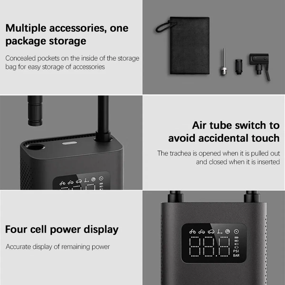 Xiaomi Mijia Draagbare Elektrische Bandenpomp - 14.4W - 6L - Grijs
