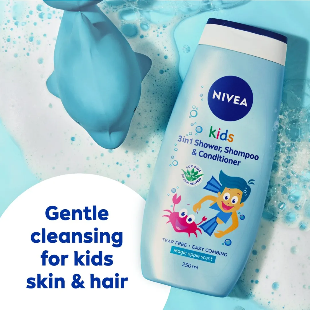 NIVEA Kids 3-in-1 Douchegel Shampoo Conditioner Appelgeur - 6x250ml - afbeelding 6 van 6