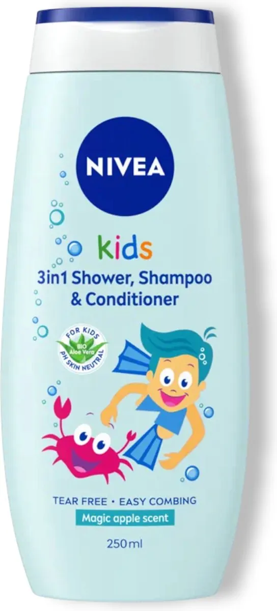 NIVEA Kids 3-in-1 Douchegel Shampoo Conditioner Appelgeur - 6x250ml - afbeelding 3 van 6