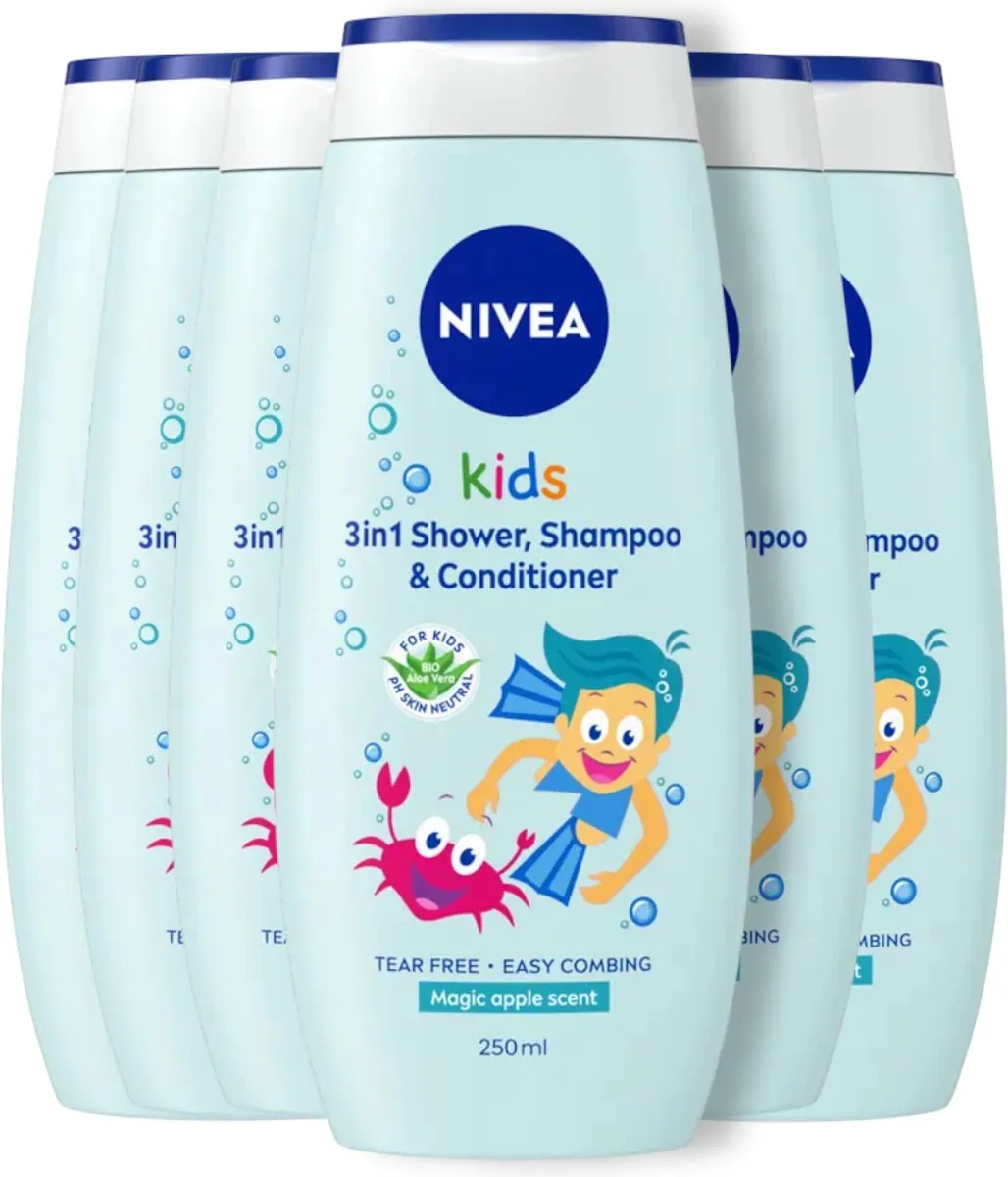 NIVEA Kids 3-in-1 Douchegel Shampoo Conditioner Appelgeur - 6x250ml - afbeelding 4 van 6