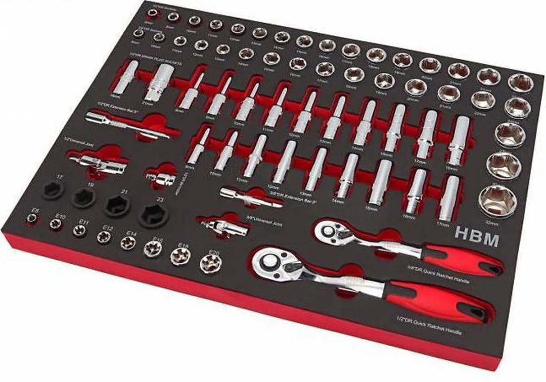 HBM Machines 74-delige 3/8" 1/2" Doppenset Foam Inlay