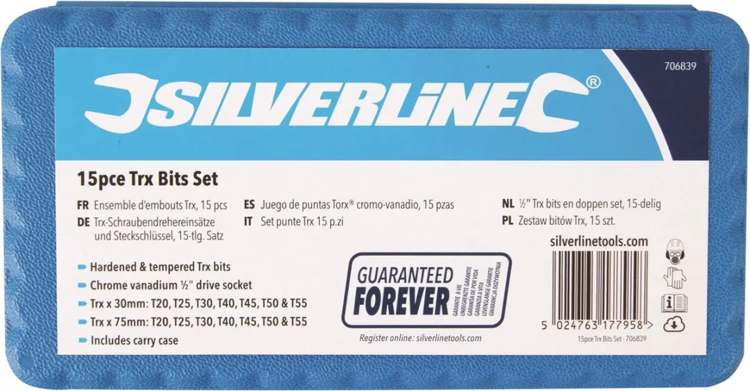 Silverline Torx Bitset 15-delig - Gehard chroom-vanadium - Blauw
