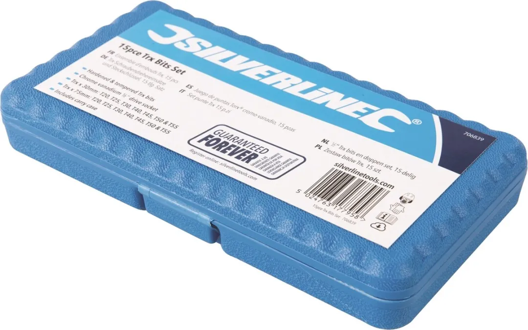 Silverline Torx Bitset 15-delig - Gehard chroom-vanadium - Blauw