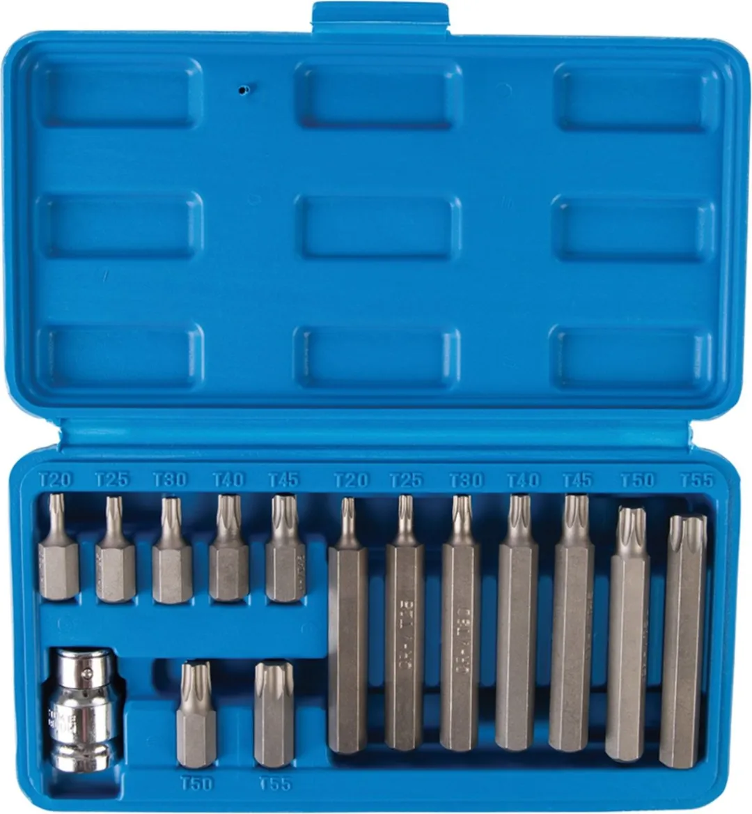 Silverline Torx Bitset 15-delig - Gehard chroom-vanadium - Blauw