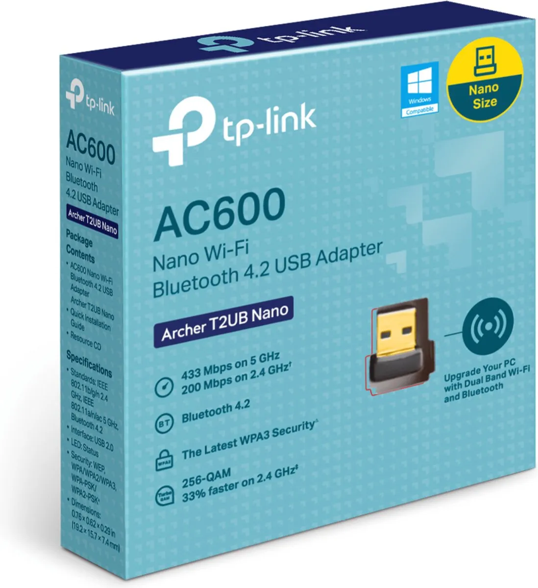 TP-Link Archer T2UB Nano WLAN/Bluetooth Adapter - 433 Mbit/s - Zwart