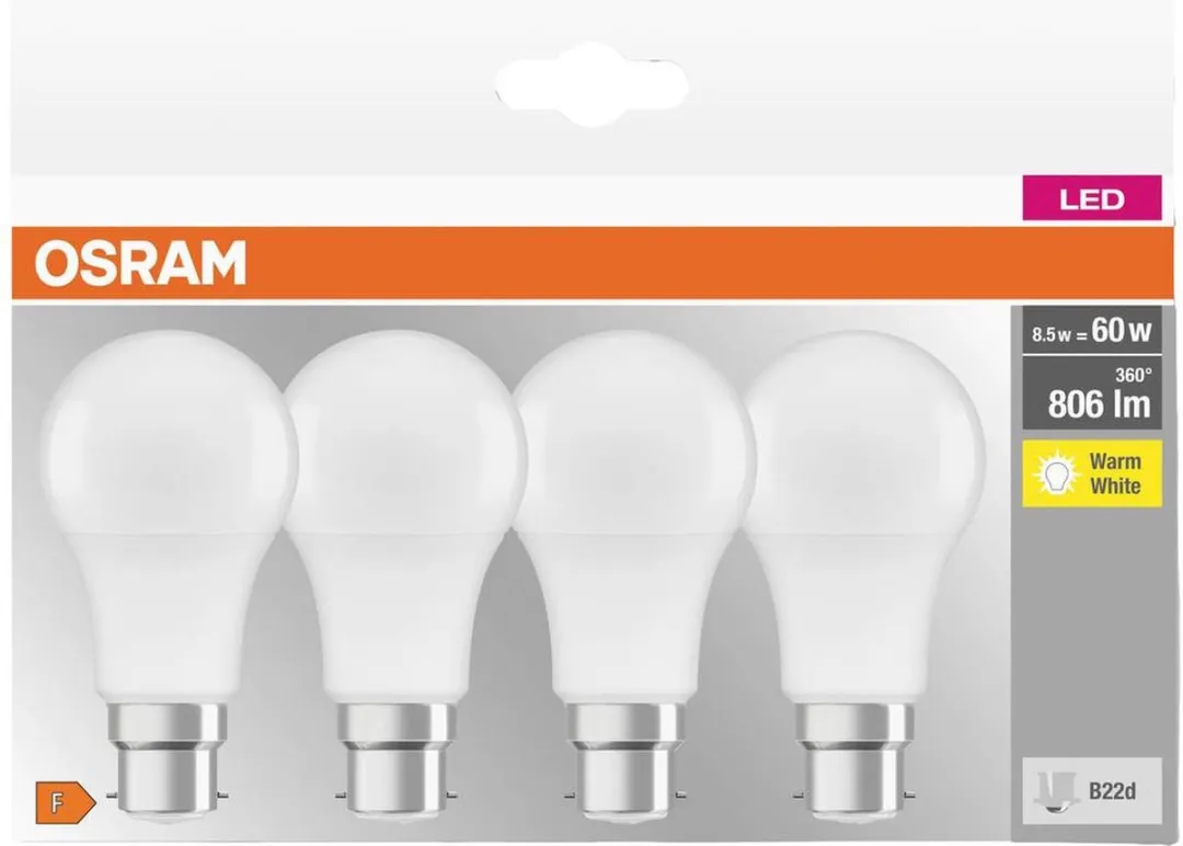 Osram BASELA60 8,5W LED Lamp B22d - 8,5W Warmwit - 10 Stuks