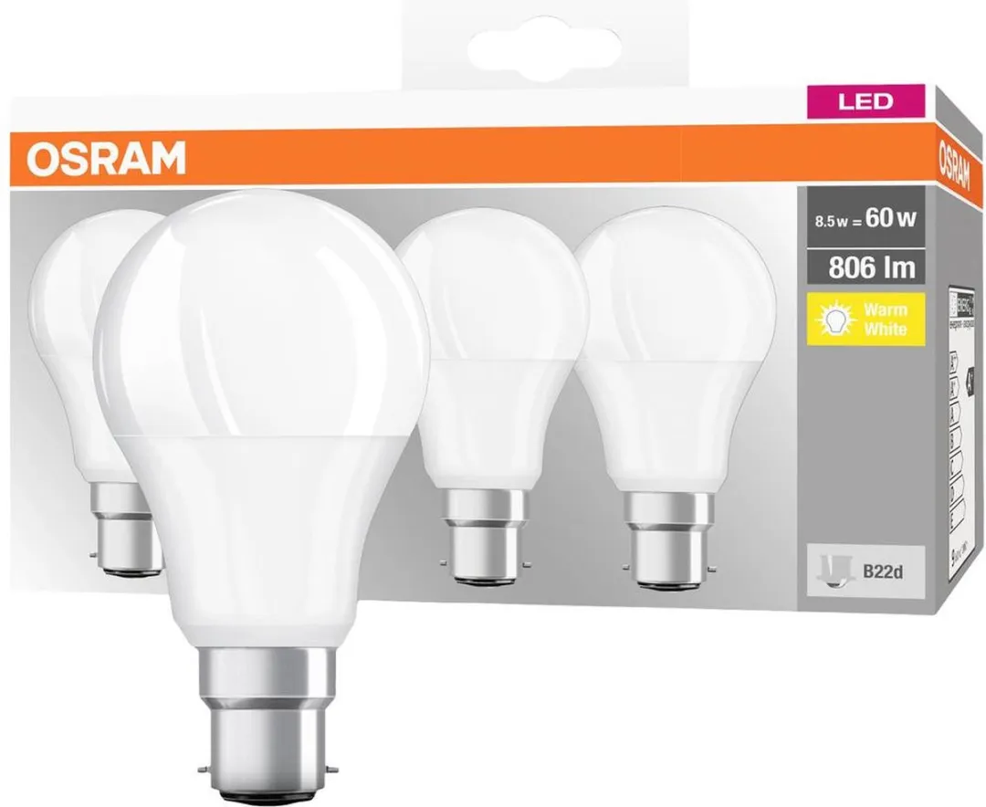 Osram BASELA60 8,5W LED Lamp B22d - 8,5W Warmwit - 10 Stuks