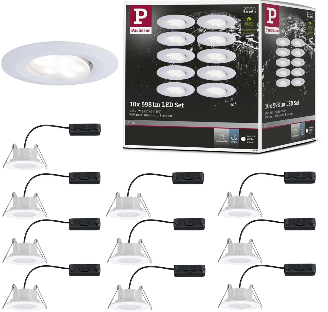 Paulmann LED-inbouwlamp Calla Basisset 10x5,2W 460lm 90mm - 4000K Wit mat