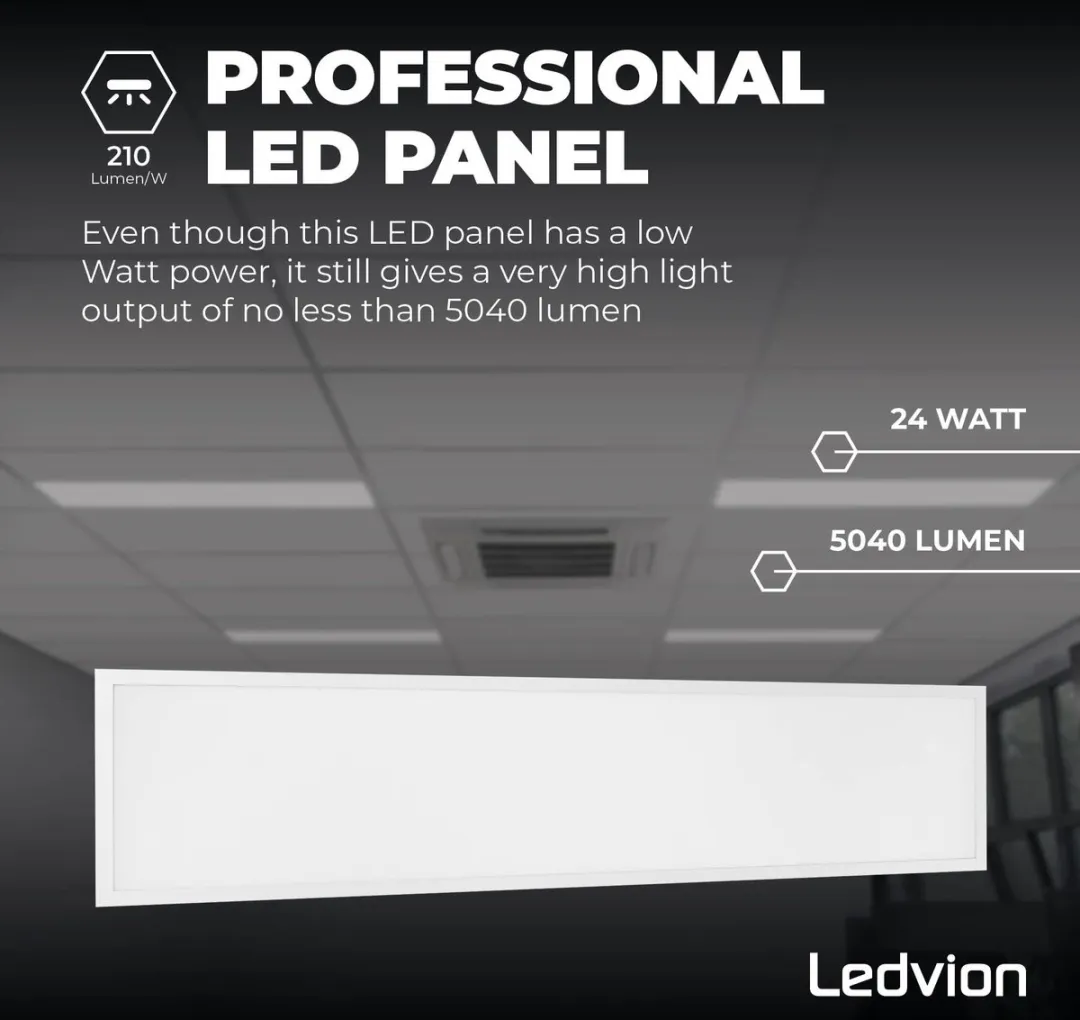 LEDVION 6x LED Paneel 120x30cm 24W 6500K - 6 Stuks