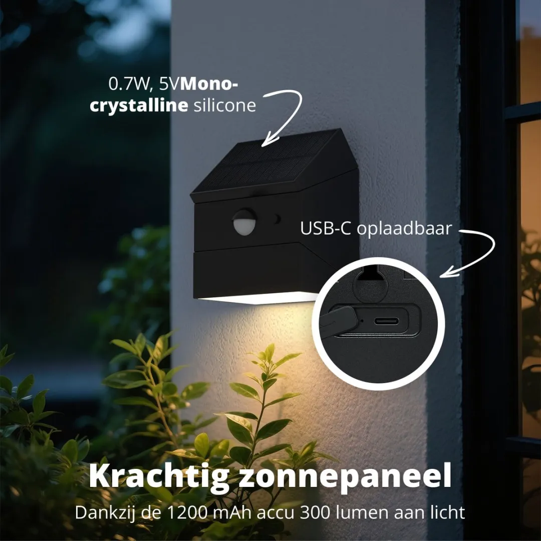 FlinQ Solar TwistCube USB-C 2-packs - Zonne buitenlamp met bewegingssensor - afbeelding 6 van 6