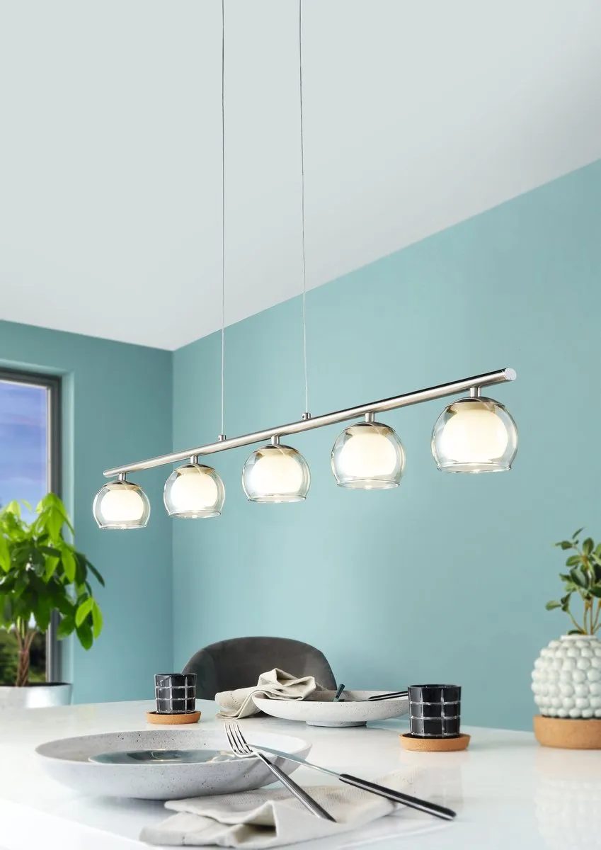 Eglo Ascolese Hanglamp 5 Lichts - 900mm - Nikkel-Mat - Amber/Wit