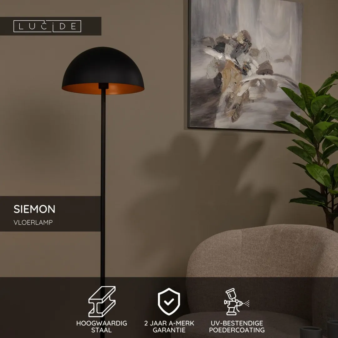 Lucide Siemon Vloerlamp Ø35cm - 1xE27 - Zwart