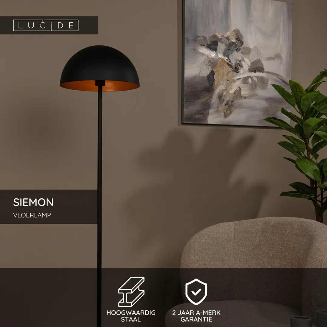 Lucide Siemon Vloerlamp Ø35cm - 1xE27 - Zwart