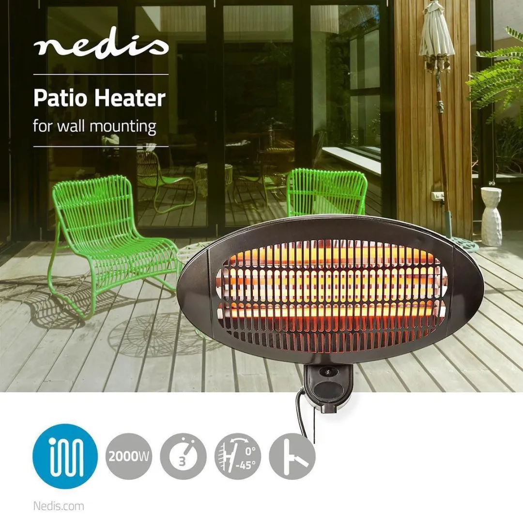 Nedis HTPA110E Patio Verwarmer 2000W - 3 Standen - Wandmontage - Zwart