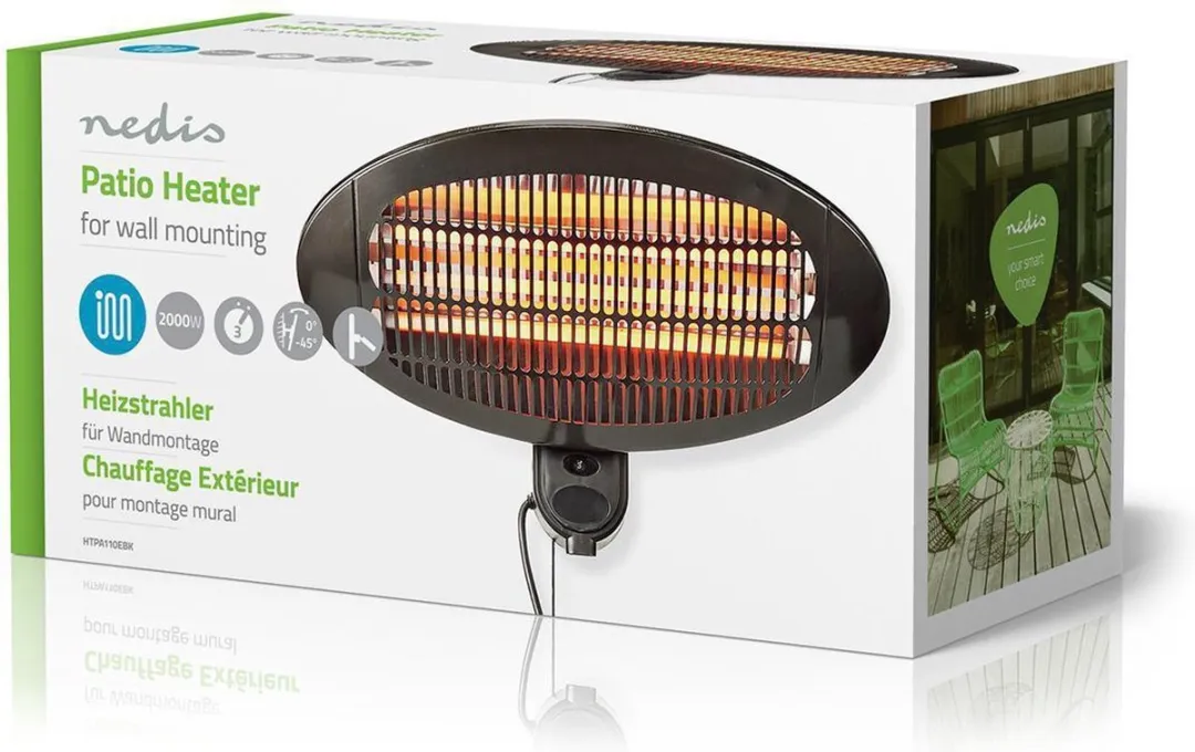 Nedis HTPA110E Patio Verwarmer 2000W - 3 Standen - Wandmontage - Zwart