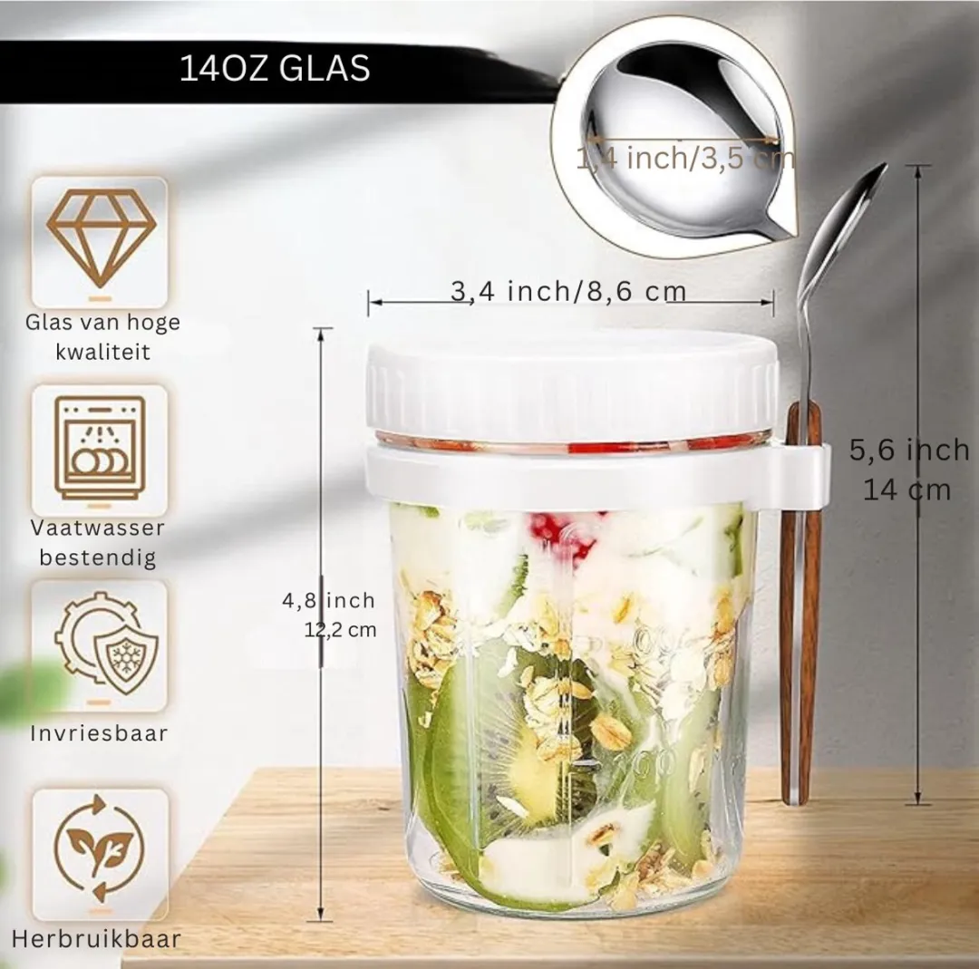 Mepal Overnight Oats Glazen Beker 475ml - 4 Stuks