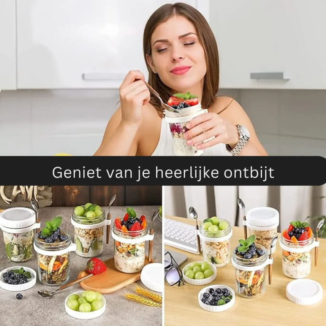 Mepal Overnight Oats Glazen Beker 475ml - 4 Stuks