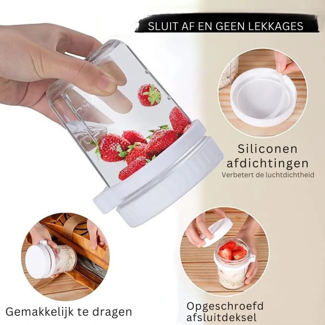 Mepal Overnight Oats Glazen Beker 475ml - 4 Stuks - afbeelding 6 van 6