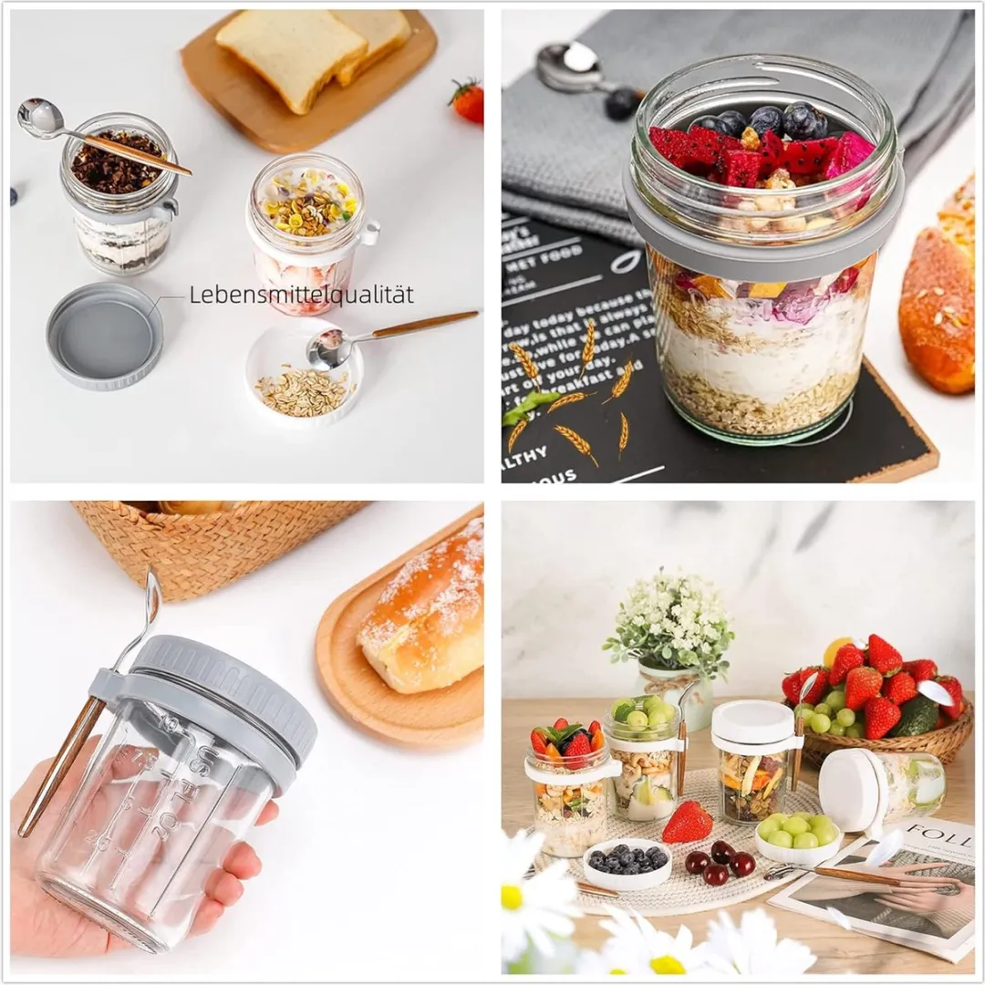 Mepal Overnight Oats Glazen Beker 475ml - 4 Stuks