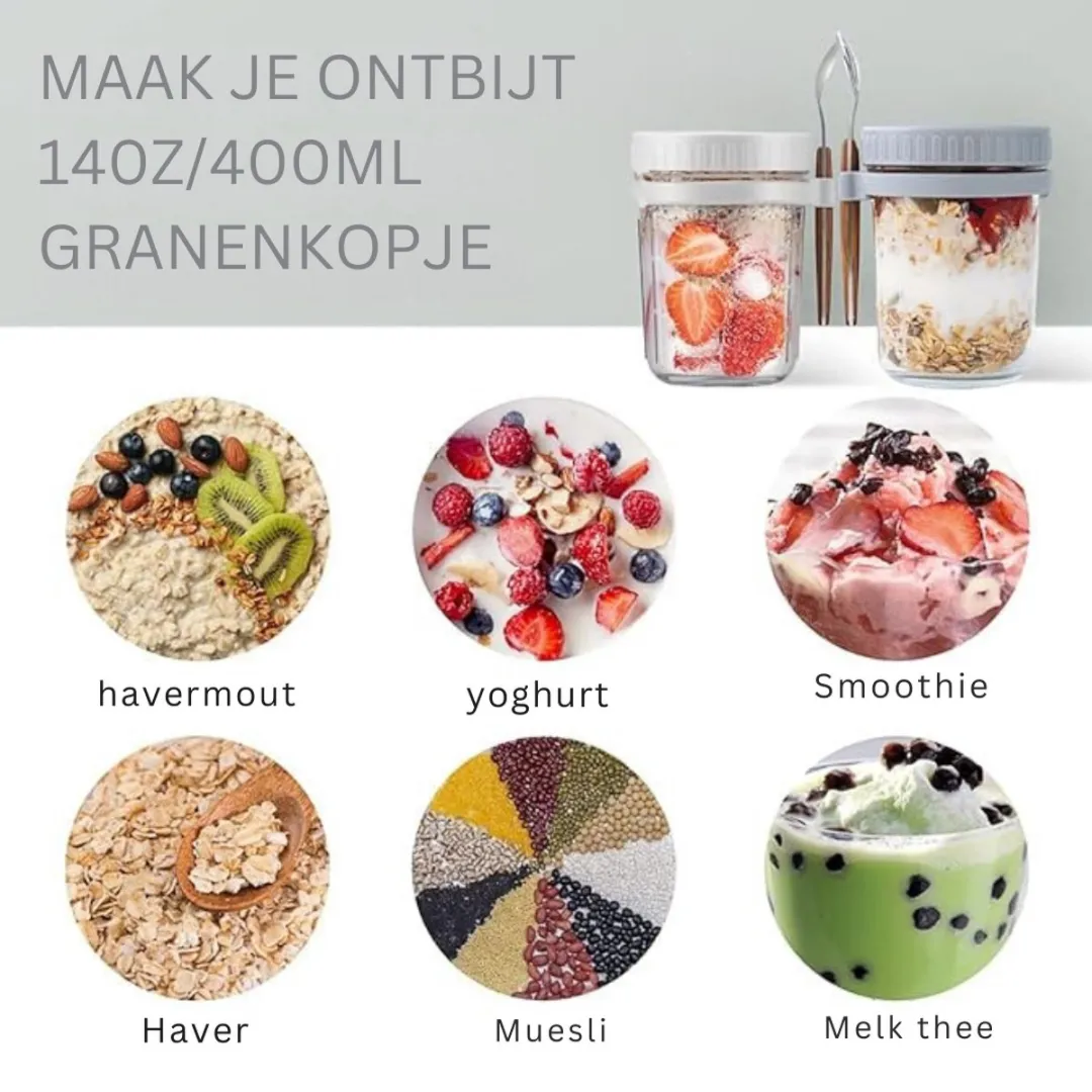 Mepal Overnight Oats Glazen Beker 475ml - 4 Stuks