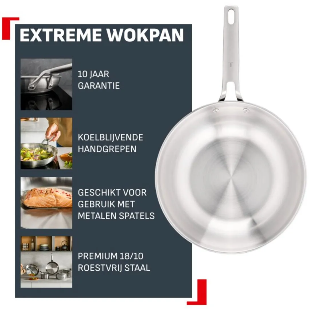 Tefal Extreme Uncoated Wokpan 28cm - Zilver