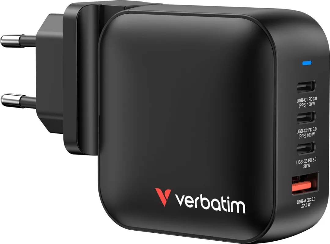 Verbatim Mini Gan 100W Wandlader - 3x USB-C PD + 1x USB-A - Zwart
