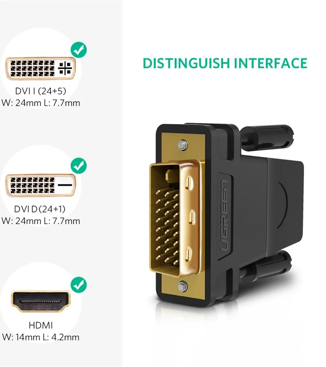 UGREEN HDMI naar DVI Adapter 24+1 - Full HD 1080p - Zwart
