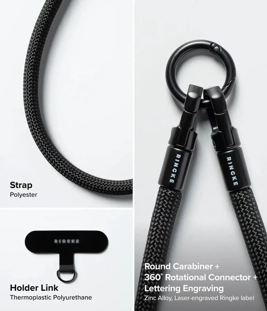 Ringke Holder Link & Flow Hand Strap U-Type - Telefoonkoord Zwart
