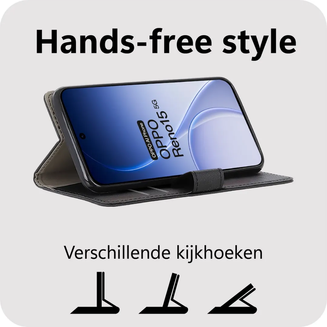 Just in Case Bookcase Classic Oppo Reno15 Hoesje - MOO2879CW1 - 2 Pasjes - Zwart